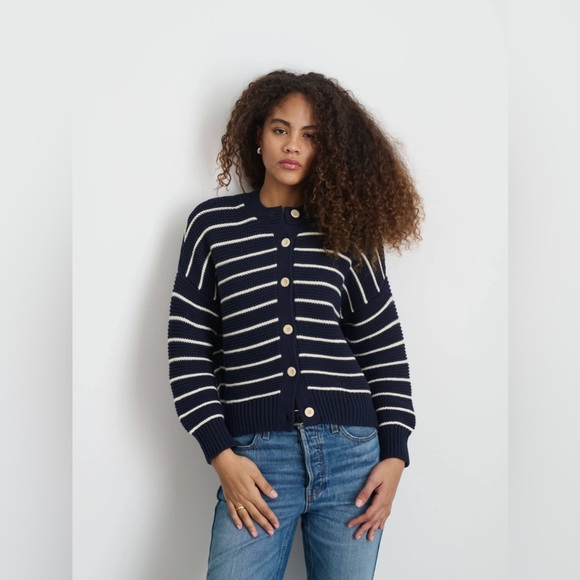 Navy and White Striped Cardigan, XS - Picture 1 of 5